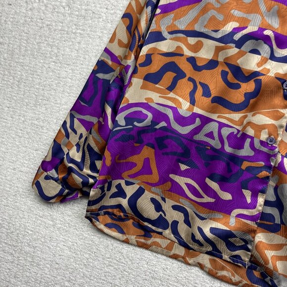 Y2K Rouie Purple / Orange camo AOP Button Up Top Sz 14 Funky Party Canada Made - Picture 6 of 14